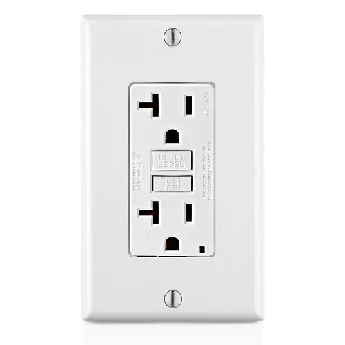 20 Amp, Self Test, Non Tamper-Resistant Slim GFCI Outlet with LED Indicator Light 