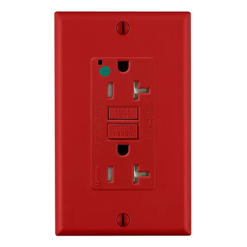 Leviton GFTR2-HGR 20A-125V Extra-Heavy Duty Hospital Grade Tamper-Resistant Duplex Self-Test GFCI Receptacle, 20-Amp, Red,
