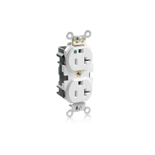 Leviton M8300-HW Lev-Lok Modular Wiring Device 20-Amp, 125 Volt, Narrow Body Duplex Receptacle, Straight Blade, Hospital Grade, Self Grounding, White