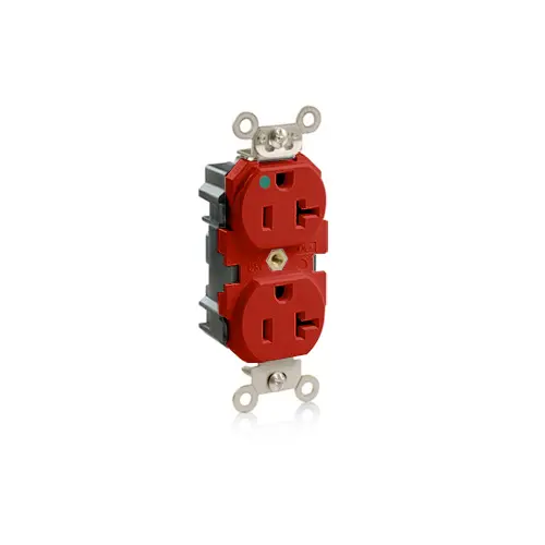 Leviton M8300-R Lev-Lok Modular Wiring Device 20-Amp, 125 Volt, Wide Body Duplex Receptacle, Straight Blade, Hospital Grade, Self Grounding, Red