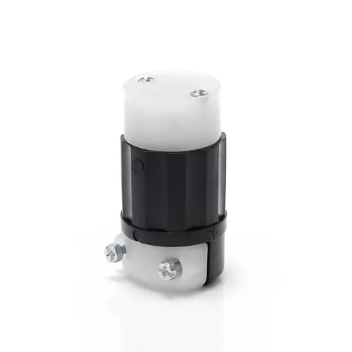 Leviton Mini Locking Connector, 15 Amp, 125 Volt, Industrial Grade, Black & White