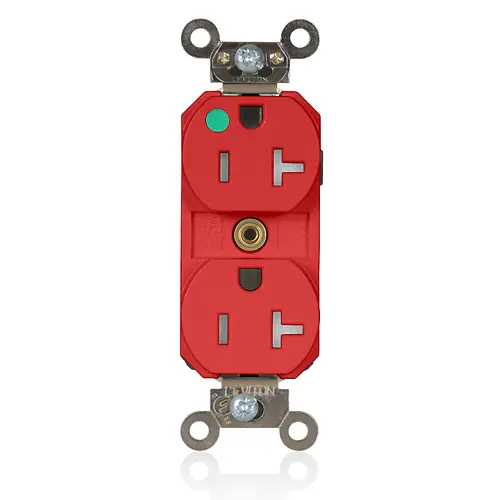 Leviton MT830-ILR Lev-Lok 20-Amp, 2P, 3W, Tamper-Resistant, Illuminated Face, Hospital Grade, Isolated Ground, Modular Wiring Device Duplex Receptacle, Red 