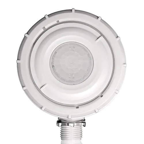 Occupancy Sensor, Fixture Mount, PIR, High Bay, Wet Location, 7.5 inch wire lead length, Interchangeable Adjustable 360 Degree Low-bay (8FT-20FT), and High-bay (20FT-40FT) Lenses, Blue Aisle Mask, White
