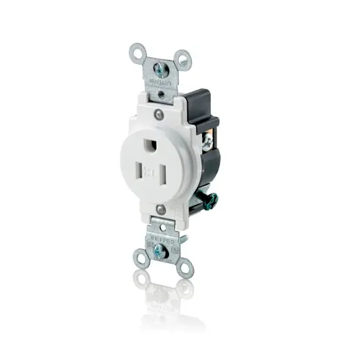[T5015-W] Leviton Tamper-Resistant Single Receptacle, 15 Amp, 125 Volt
