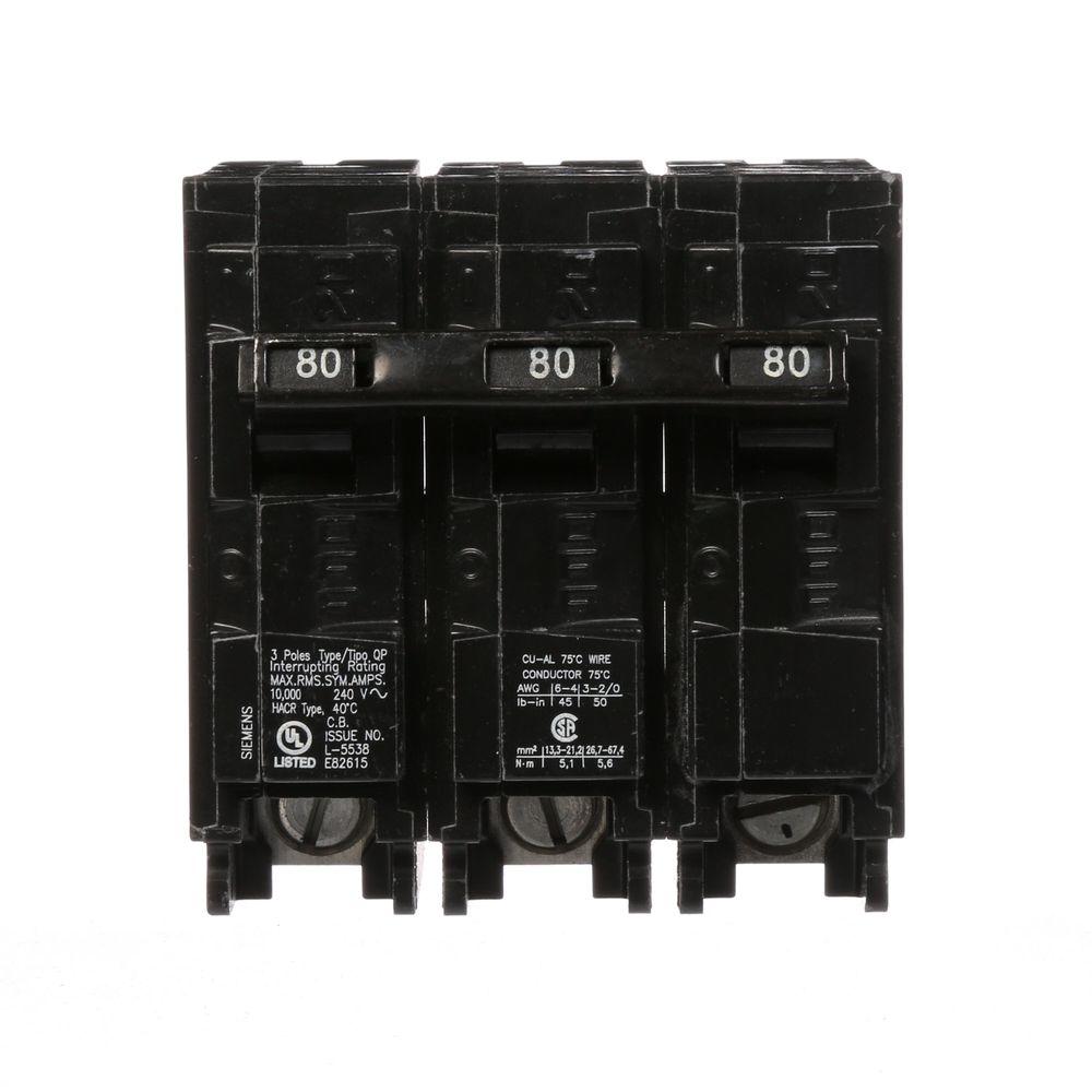Siemens Q380 80 Amp 3-Pole Type QP Plug-in Circuit Breaker