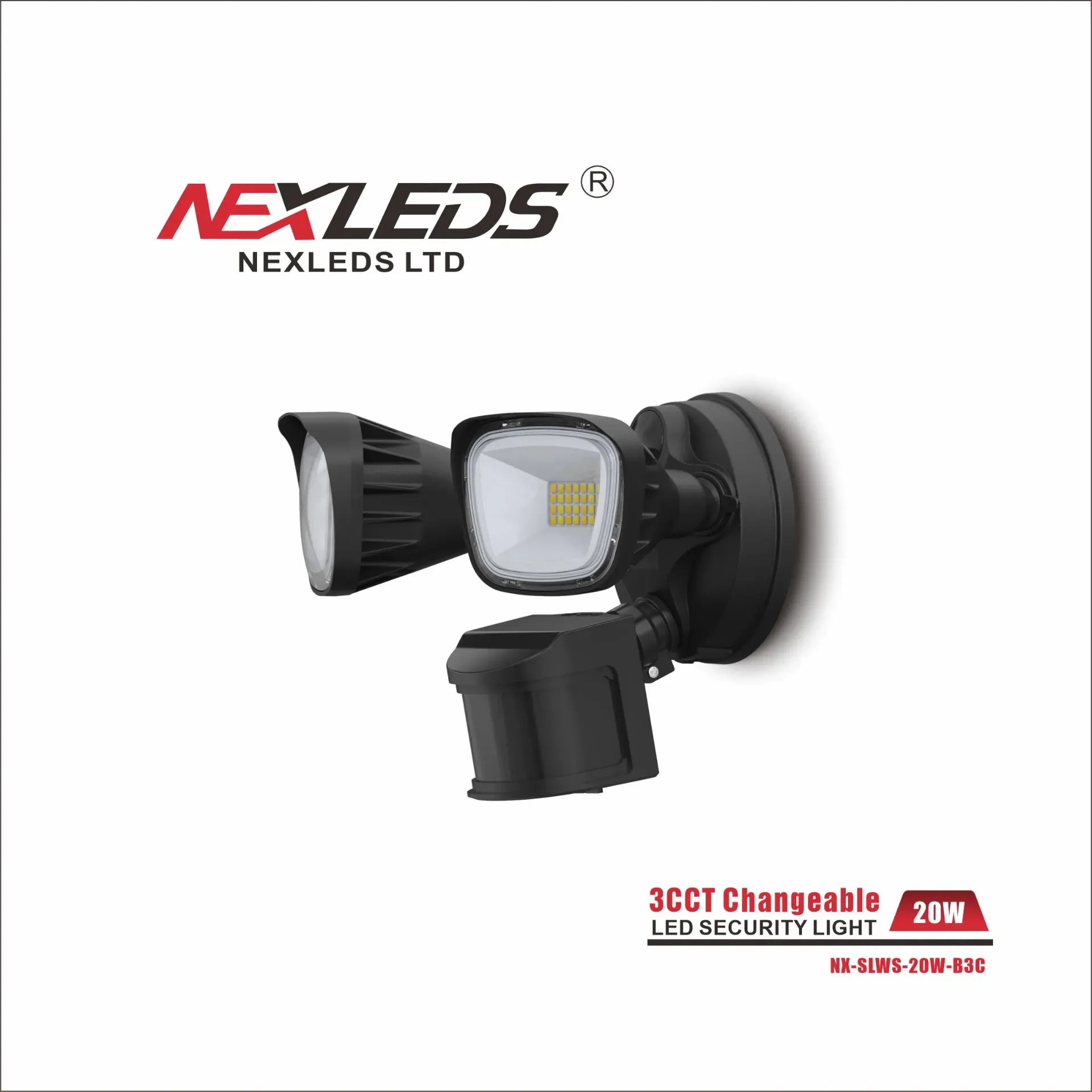 [NX-SLWS-20W-B3C] Nexleds - LED Security Light - 3CCT Adjustable - 20W - 120VAC - 1800lm~2000lm - Black FinishSecurity Lighting