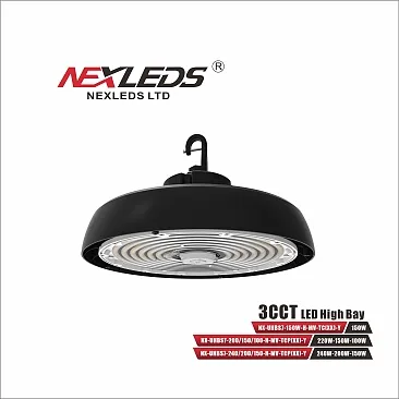 Nexleds NX-UHBS7-240-200- 150W-H-MV-TCP, 3CCT LED UFO High Bay, 120-347VAC, 140 LM/W, 240/200/150W, Black