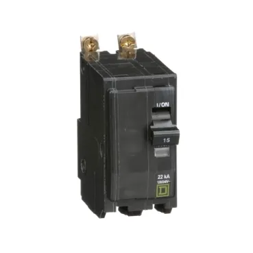 Mini circuit breaker, QO, 15A, 2 pole, 120/240VAC, 22kA, bolt on