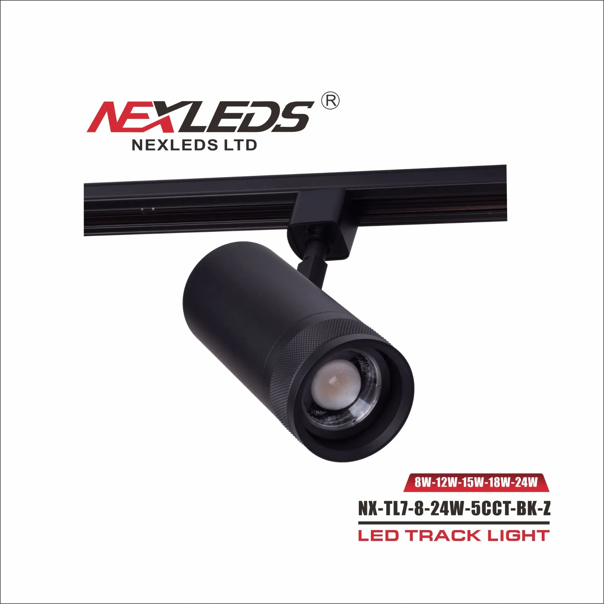 Nexelds NX-TL7-8-24W-5CCT-BK-Z 24W LED Track Light Black