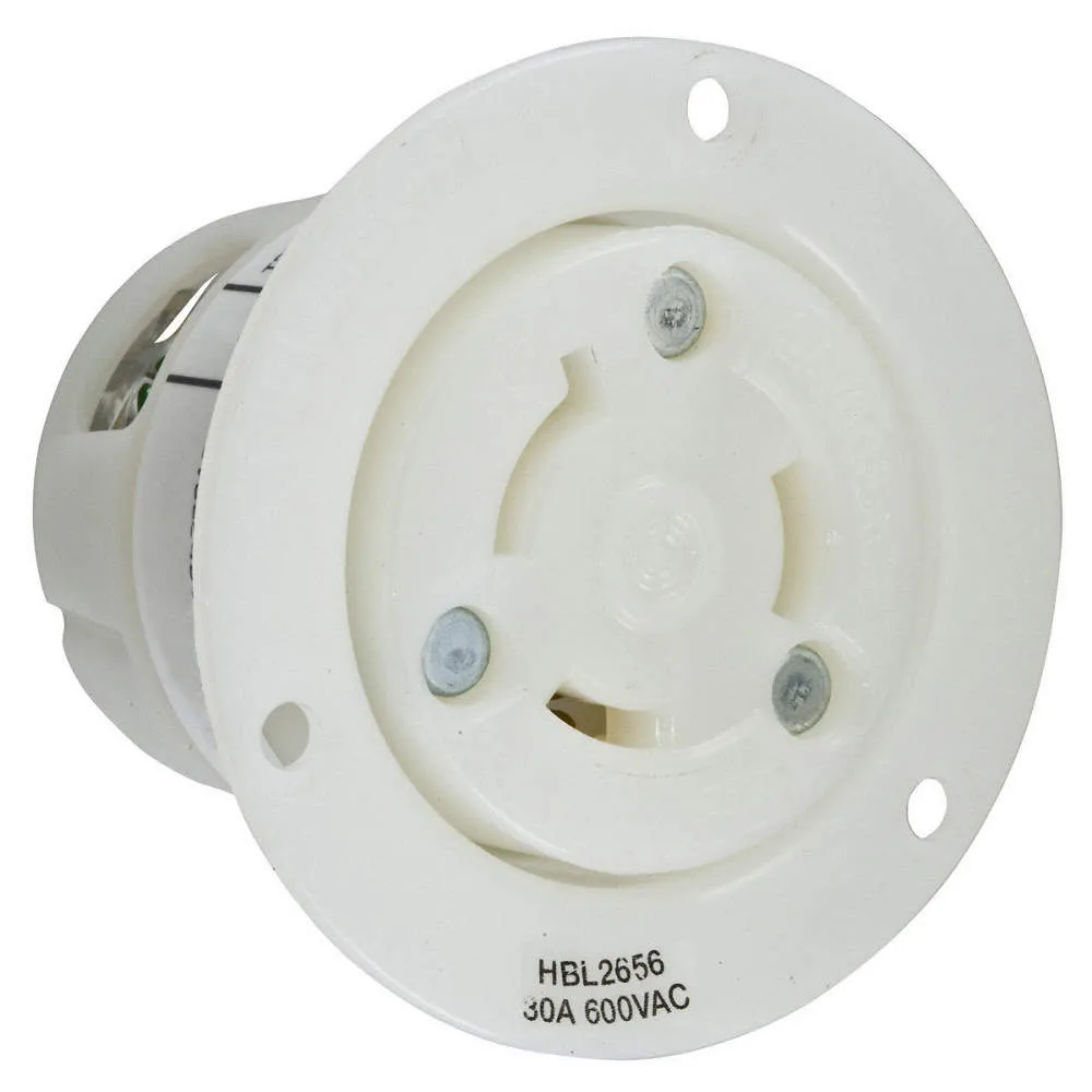 HUBBELL HBL2656 Twist-Lock® Single Locking Flanged Outlet Receptacle 30 A, L9-30R White