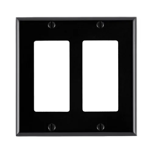 Leviton 2-Gang Decora/GFCI Device Decora Wallplate, Standard Size, Thermoset, Device Mount, 80409-NE, Black