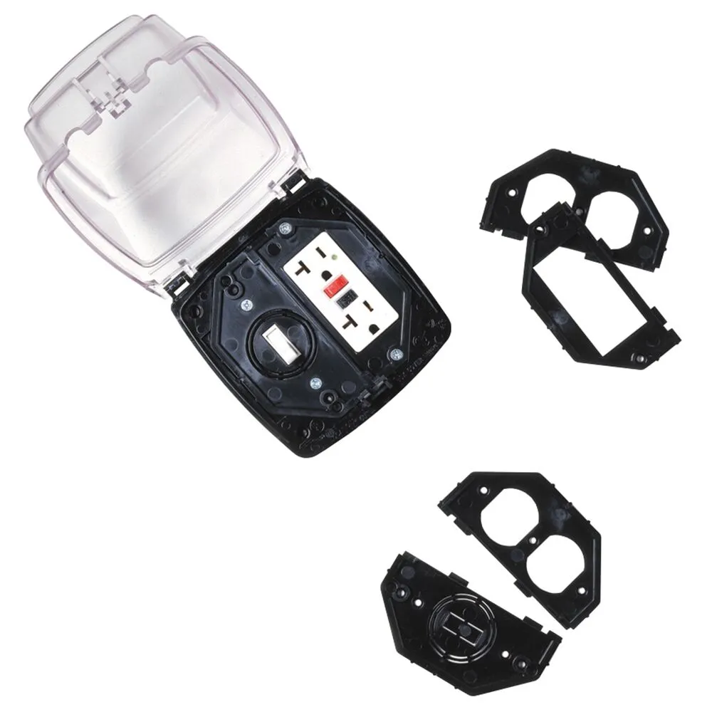 Intermatic WP1220C 2 Gang 2-1/4" Deep w/GFCI, Duplex, Toggle/Rnd Inserts Flexi Guard - Clear