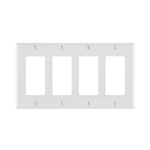 Leviton 4-Gang Decora/GFCI Device Wallplate, Standard Size, Thermoplastic Nylon, White 80412-NW