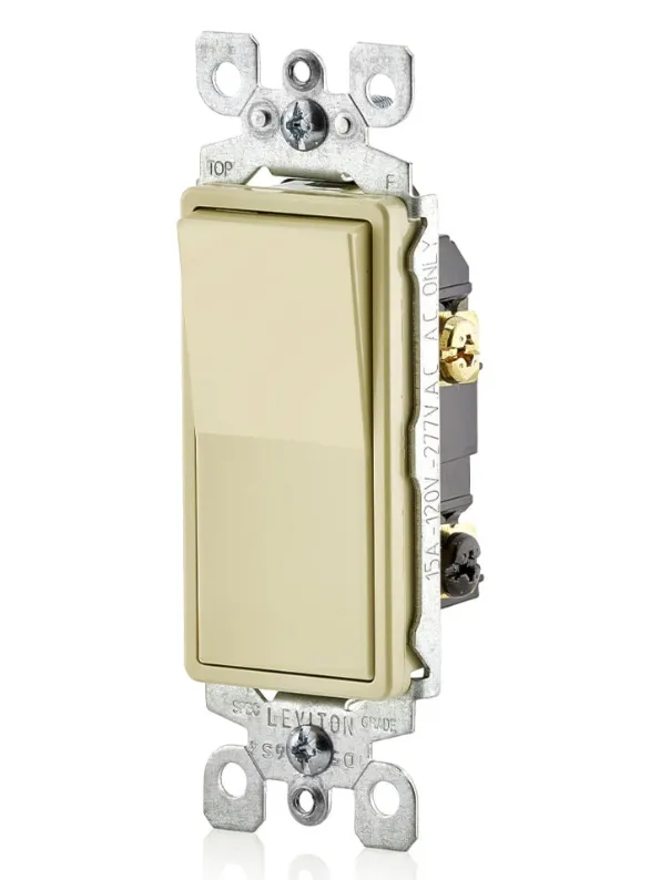 Leviton 5603-P2I Decora® AC Quiet, 3 Way Rocker Switch 120/277 VAC, 15 A, Ivory