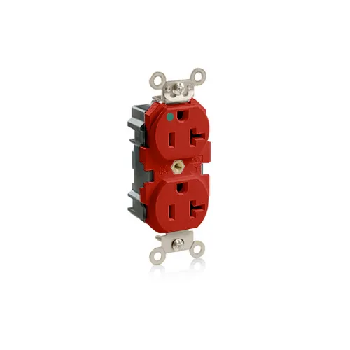 [M8300R] Leviton M8300-R Lev-Lok Modular Wiring Device 20-Amp, 125 Volt, Wide Body Duplex Receptacle, Straight Blade, Hospital Grade, Self Grounding, Red