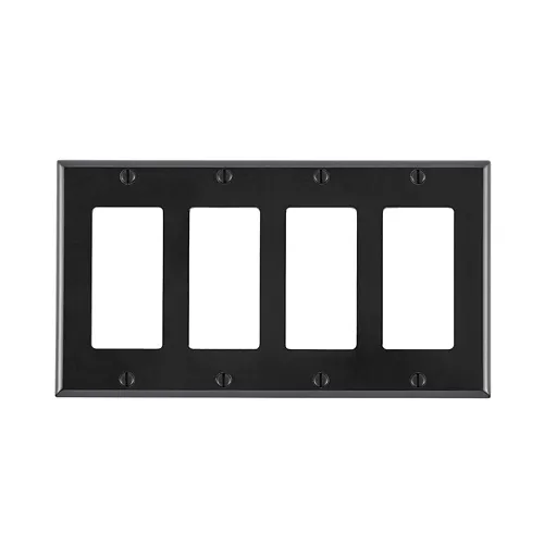 Leviton 4-Gang Decora/GFCI Device Wallplate, Standard Size, Thermoset, Black 80412-E