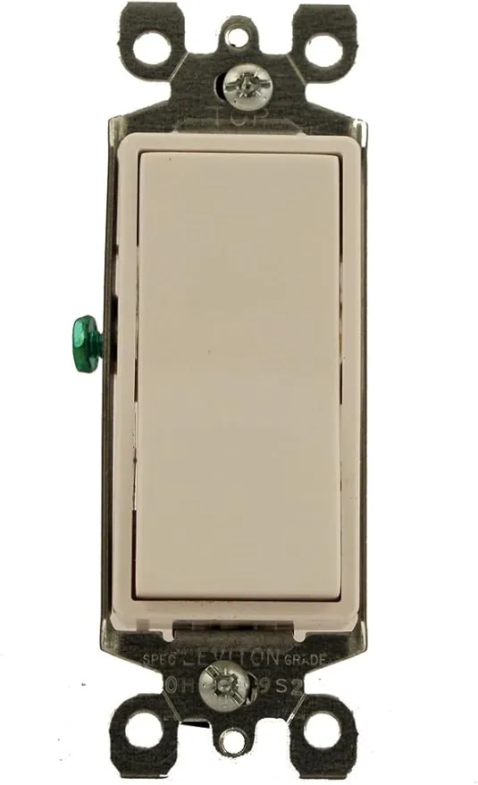 Leviton 5611-2W 15 Amp, 120/277 Volt, Decora Rocker Lighted Handle, Illuminated Off Single-Pole AC Quiet Switch, Residential Grade, Grounding