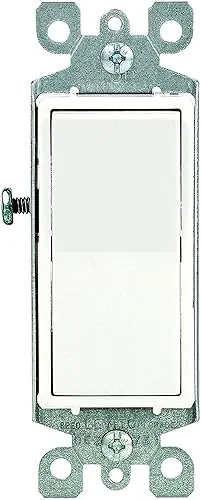 Leviton 5601-2WM 15 Amp, 120/277 Volt, Decora Rocker Single-Pole AC Quiet Switch, Residential Grade, Grounding, White