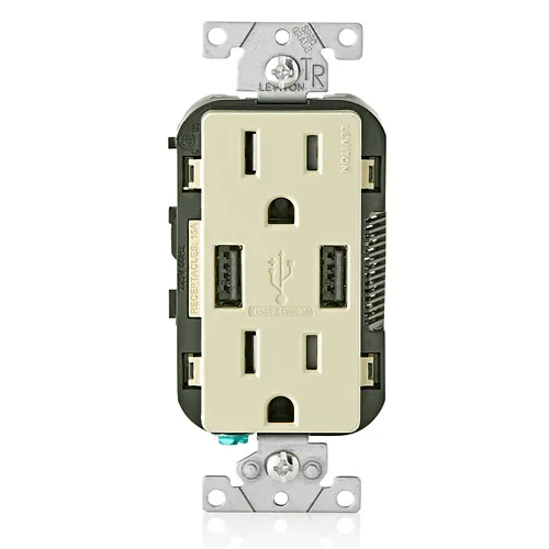 Leviton Decora USB Dual Type A Receptacle 3.6 Amp, 15 Amp Tamper-Resistant, T5632-00I, Ivory