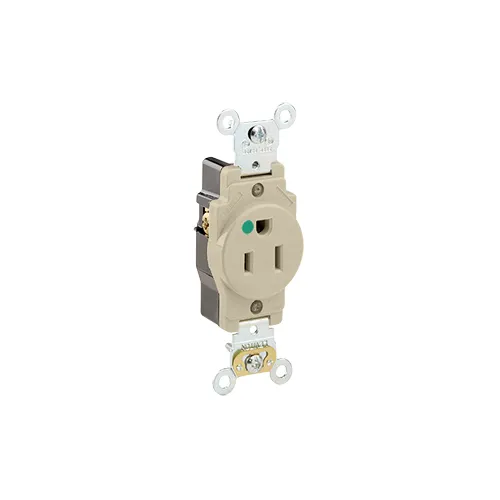 Leviton 8210-I 15 Amp, 125 Volt, Extra Heavy Duty Hospital Grade, Single Receptacle, Straight Blade, Self Grounding, Ivory