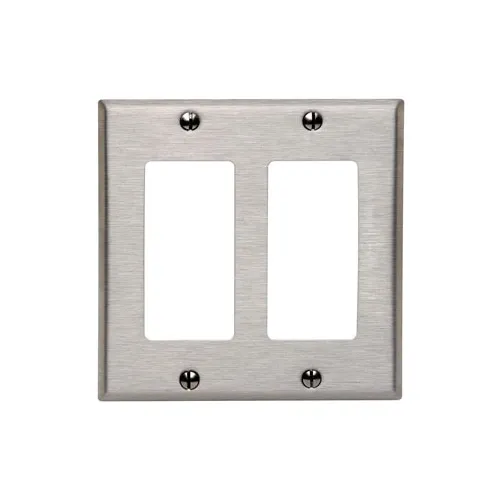 Leviton 2-Gang Decora Wall plate, Standard Size, Non-Magnetic Stainless Steel, Brushed Finish 84409-40