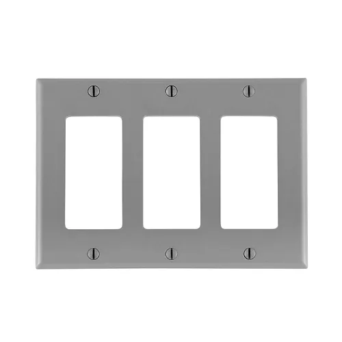 Leviton 3-Gang Decora/GFCI Device Wallplate, Standard Size, Thermoset, Gray 80411-GY