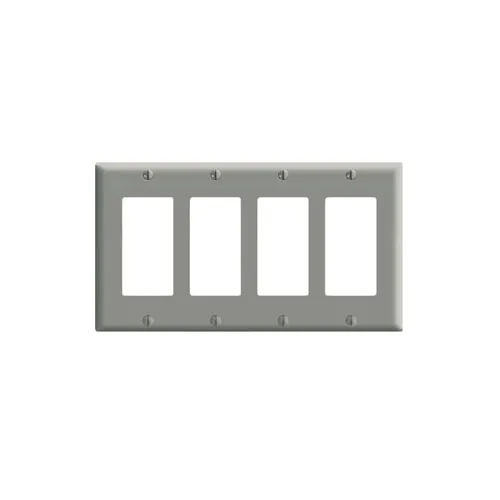 Leviton 4-Gang Decora/GFCI Device Wallplate, Standard Size, Thermoset, Gray 80412-GY