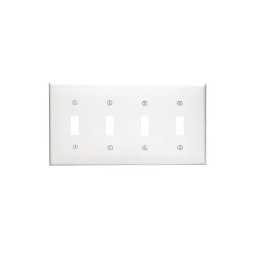 Leviton 4-Gang Toggle Switch Wallplate, Standard Size, Thermoplastic Nylon, White 80712-W