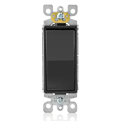 [5601-P2E] Leviton 15 Amp Decora Single-Pole Switch, Self-Grounding, Black 5601-P2E