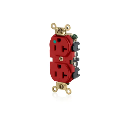 [MR183-R] Leviton MRI83-R 20-Amp, 125 Volt, Wide Body Duplex MRI Receptacle, Straight Blade, Hospital Grade, Self Grounding, Red