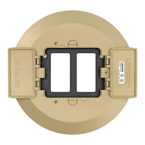 Leviton Poke-Through Cover, (2) Flip Lids, Brass PTC2F-B