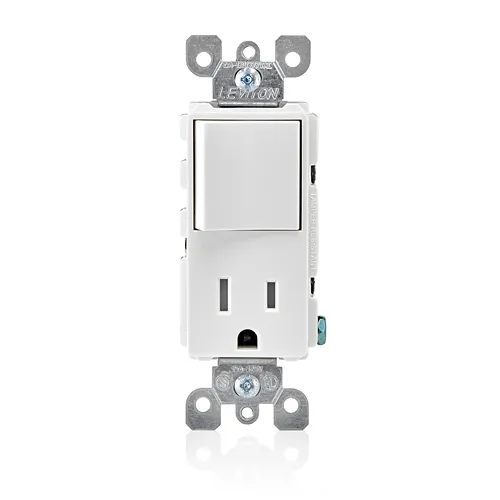Leviton 15 Amp Decora Single-Pole Switch, Outlet/Receptacle, Combination Device, Grounding, White 5625-W