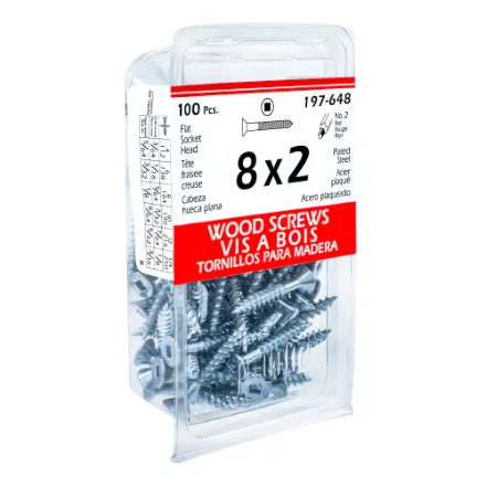 #8 x 2-in Flat Head Square Drive Steel Wood Screws, Zinc-Plated, 100pcs