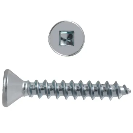 #8 x 1-in Flat Head Square Drive Steel Wood Screws, Zinc-Plated, 100pcs