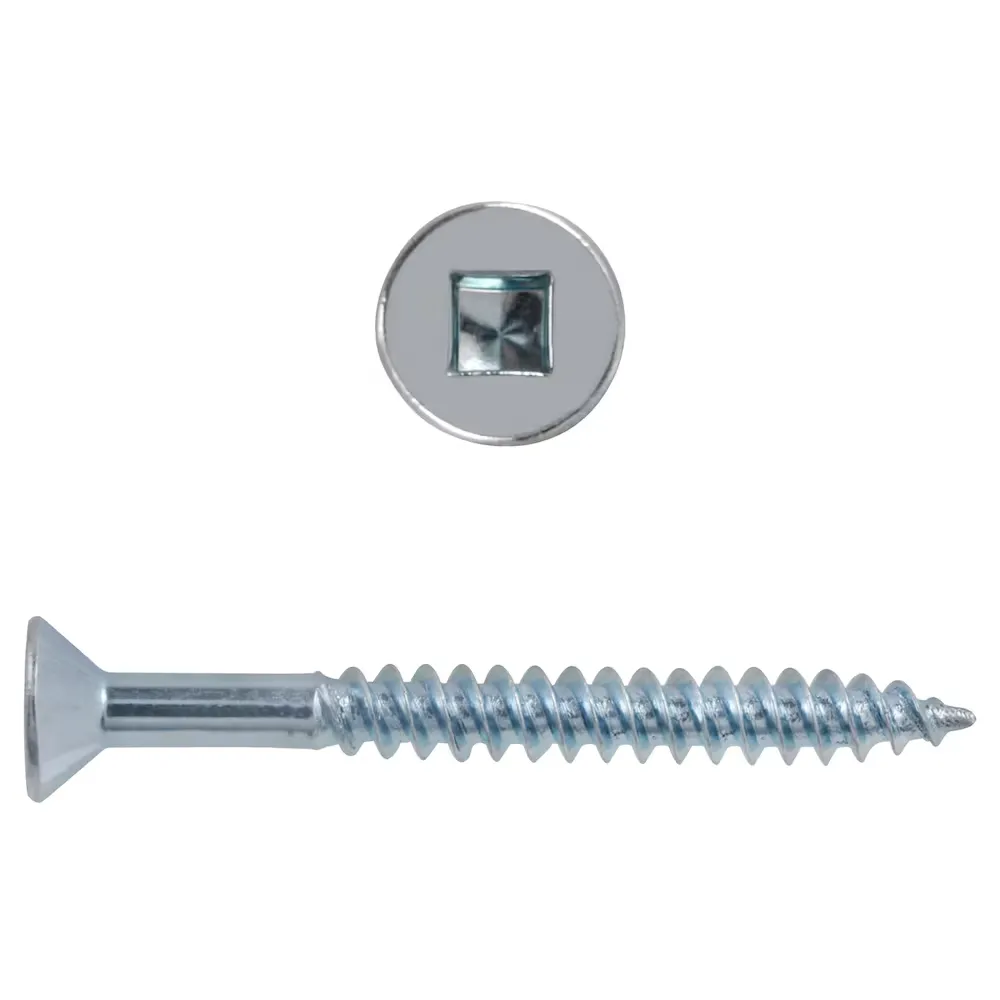 #10 x 2-in Flat Head Square Drive Steel Wood Screws, Zinc-Plated, 100pcs