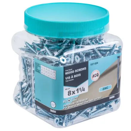 #8 x 1-1/4-inch Flat Head Square Drive Wood Screws - Zinc Plated - 600pcs