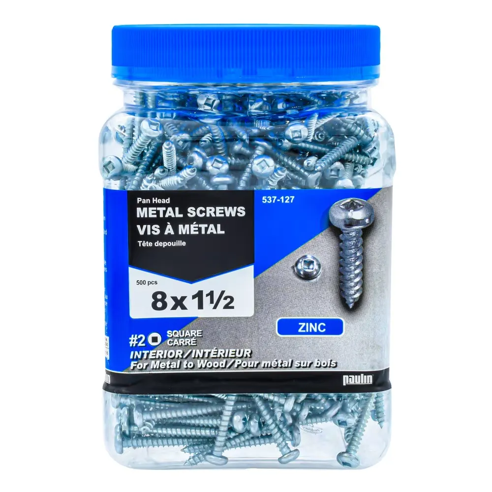 #8 x 1-1/2-inch Square Drive Pan Sock Metal Screw, Jar of 500