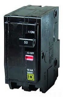 Square D QO250 Circuit Breaker, 50A, 2 Pole, 120/240V AC, 10kA at 120/240V AC