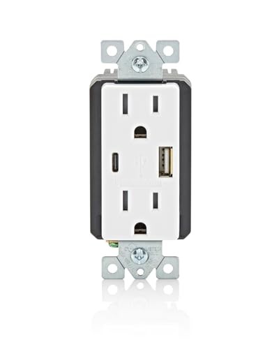 Leviton T5638 18W USB Type-a/C in-Wall Charger with 15A Outlet, USB Charger for Smartphones, White