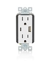 Leviton T5638 18W USB Type-a/C in-Wall Charger with 15A Outlet, USB Charger for Smartphones, White