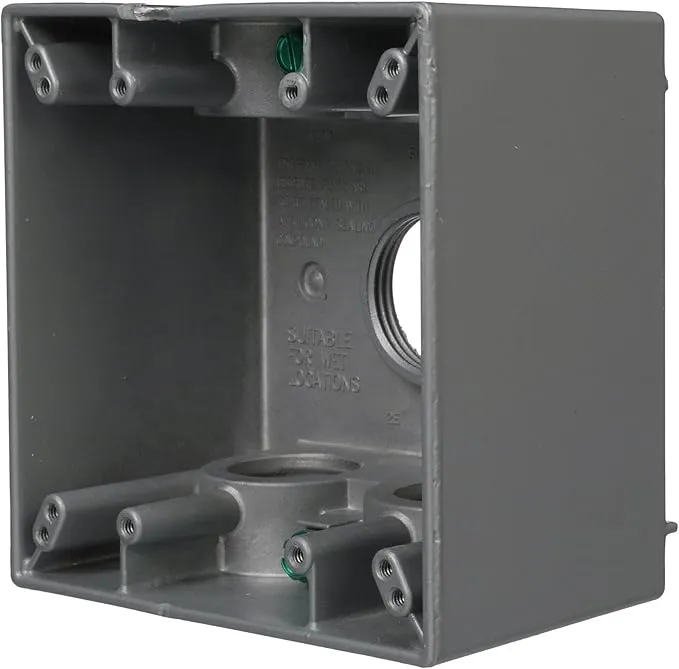 2-Gang Weatherproof Box, Three 3/4 in. Threaded Outlets