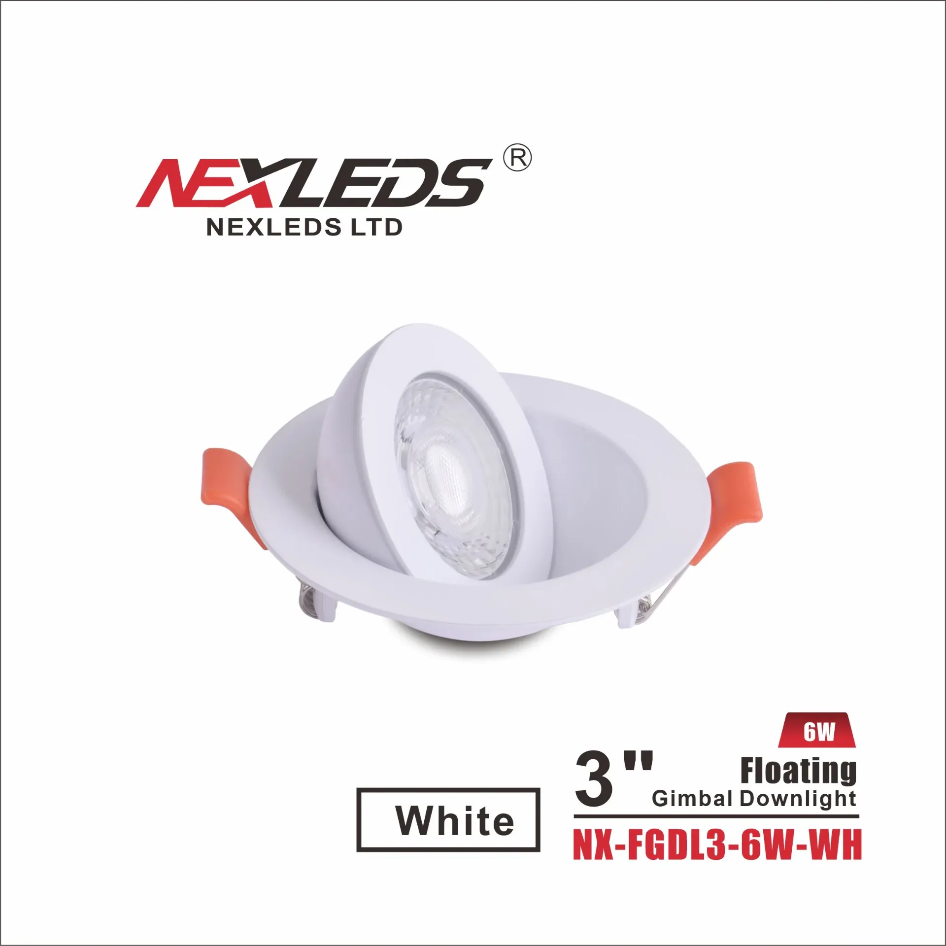 Nexleds 3" Floating Gimbal dimmable AND wet location - 6W, 5CCT (NX-FGDL3-6W-WH)