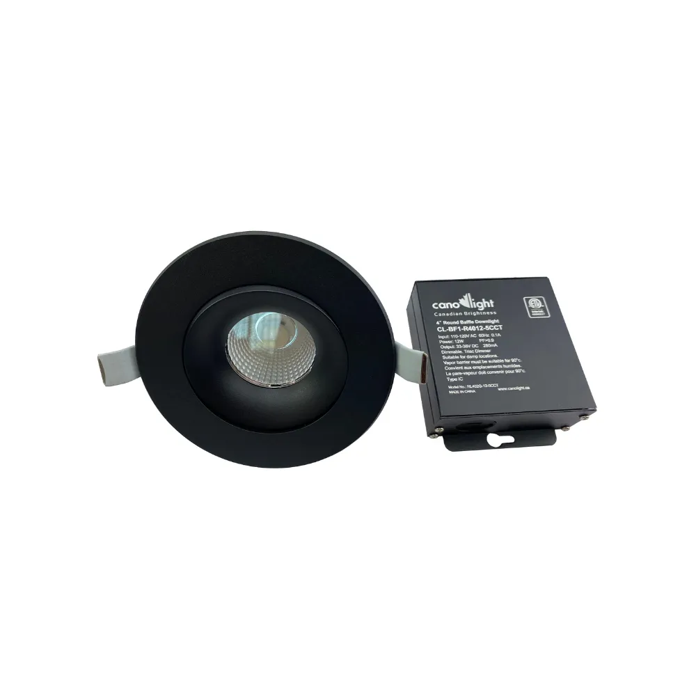 [CL-BF1-R4012-5CCT-BL] Canolight 4 Inch Round Baffle Downlight (Black)