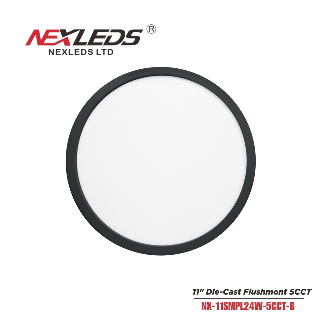 [NX-11SMPL24W-5CCT-B] Nexleds 11" Die-Cast Flush Mount Panel [BLACK FINISH] [CRI90] - 24W, 5CCT (NX-11SMPL24W-5CCT-B) (Black)