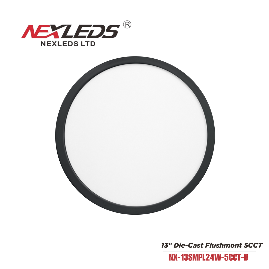 [NX-13SMPL24W-5CCT-B] Nexleds 13" Die-Cast Flush Mount Panel [BLACK FINISH] [CRI90] - 24W, 5CCT (NX-13SMPL24W-5CCT-B) (Black)