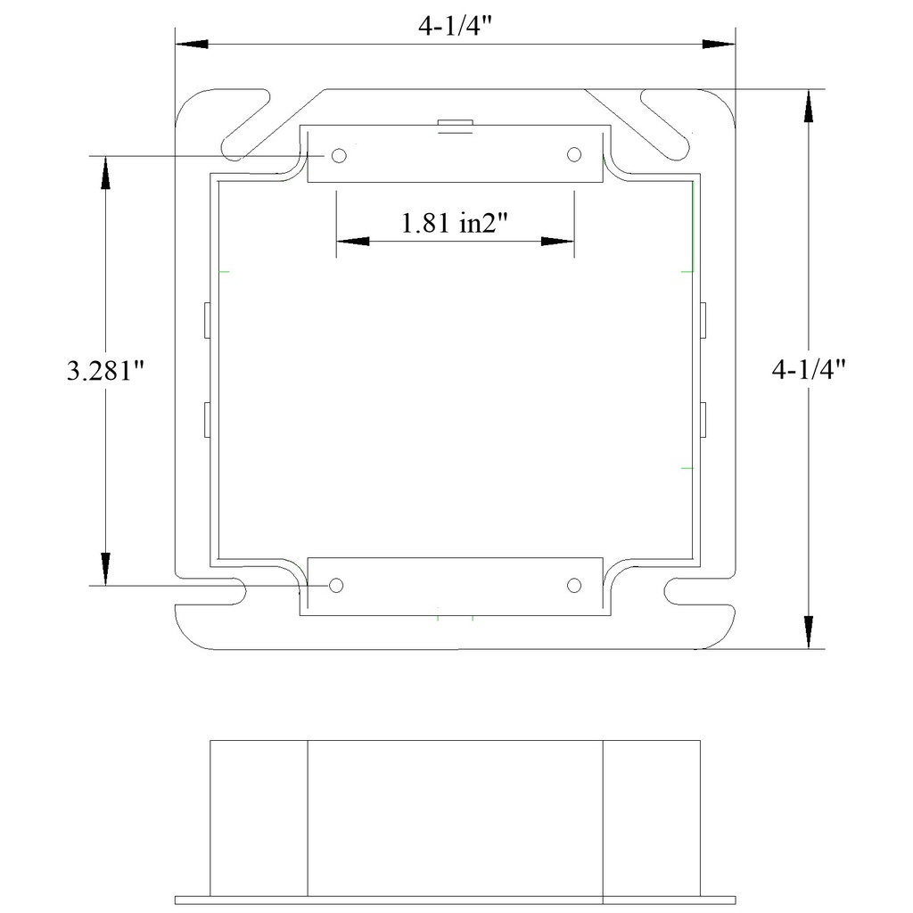 4" Square Tile Cover, 2 Device, 2" Raised
