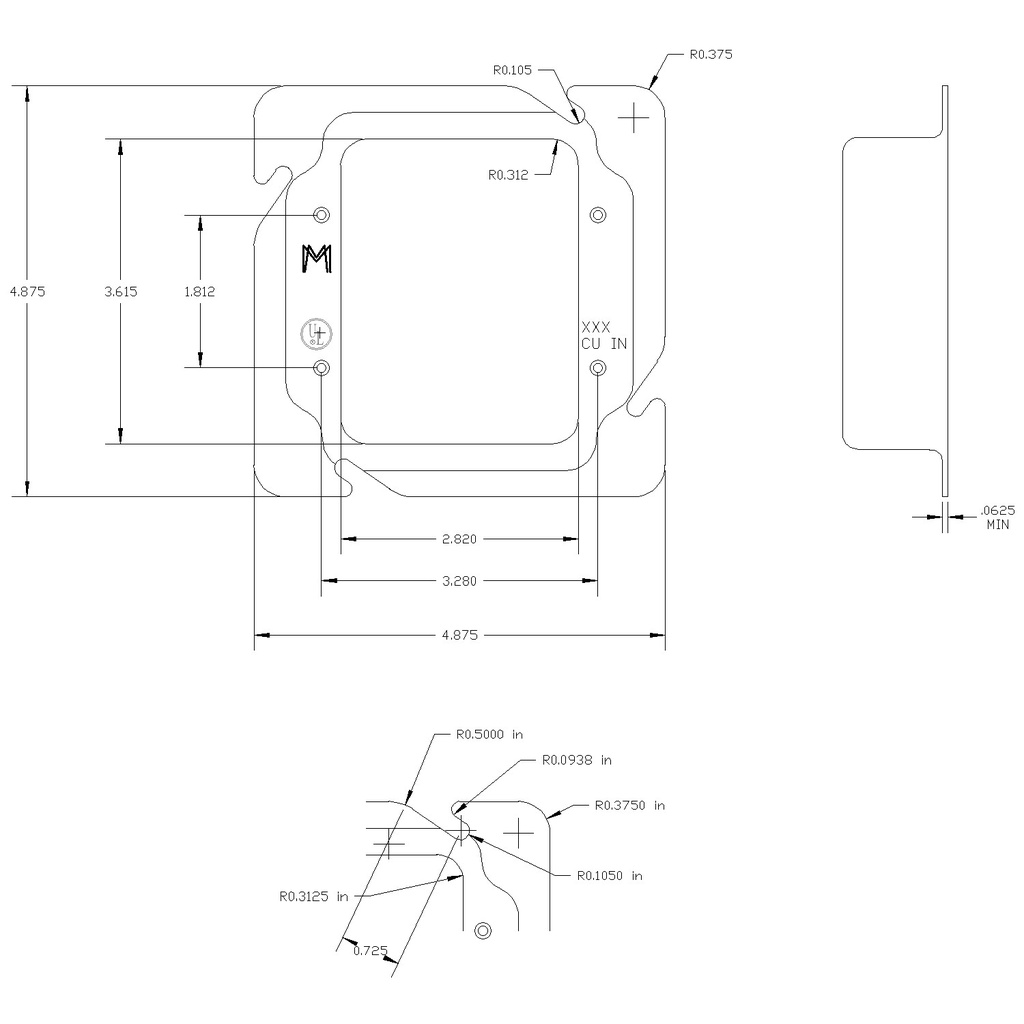 4-11/16" Square Cover, 2 Device, Flat