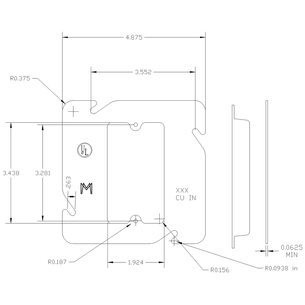 4-11/16" Square Cover, 1 Device, 1/4" Raised
