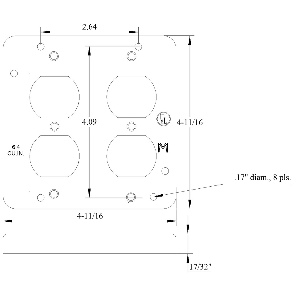4-11/16" Square Cover, Double Duplex