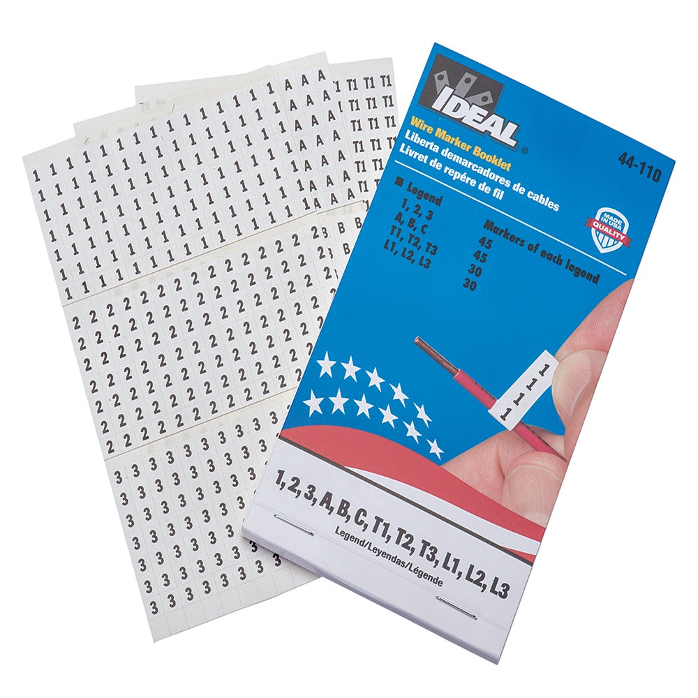 [44-110] Wire Marker Booklet, Assorted "1,2,3,A,B,C,T1,T2,T3,L1,L2,L3"